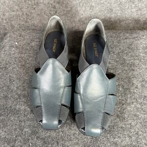 Liz Baker Womens 9M Teal Blue Leather Caged Elastic Slip On Wedge Shoes 024-2300